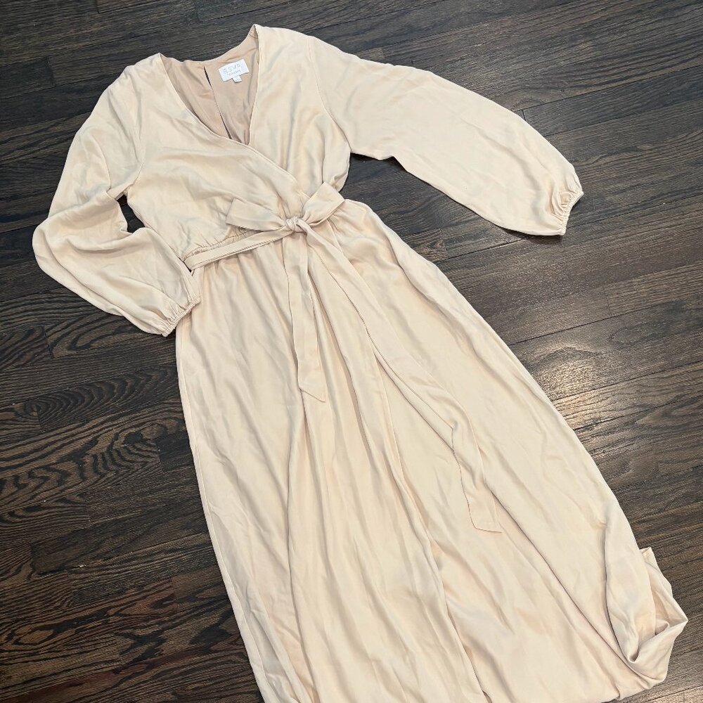 Never Worn - Beige Chiffon Long Sleeve Maternity Maxi Dress